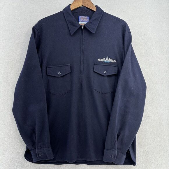 1960s Pendleton US NAVY Outdoors Man MILITARY 1/4 Zip Pullover‎ Shirt XL USA VTG